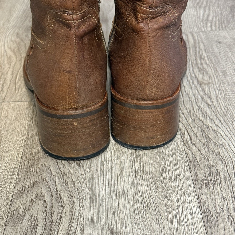 Vtg 70s Chelsea Cobbler Pebbled Brown Leather Boots Stacked Heel Zip Rustic Boho - Picture 5 of 9